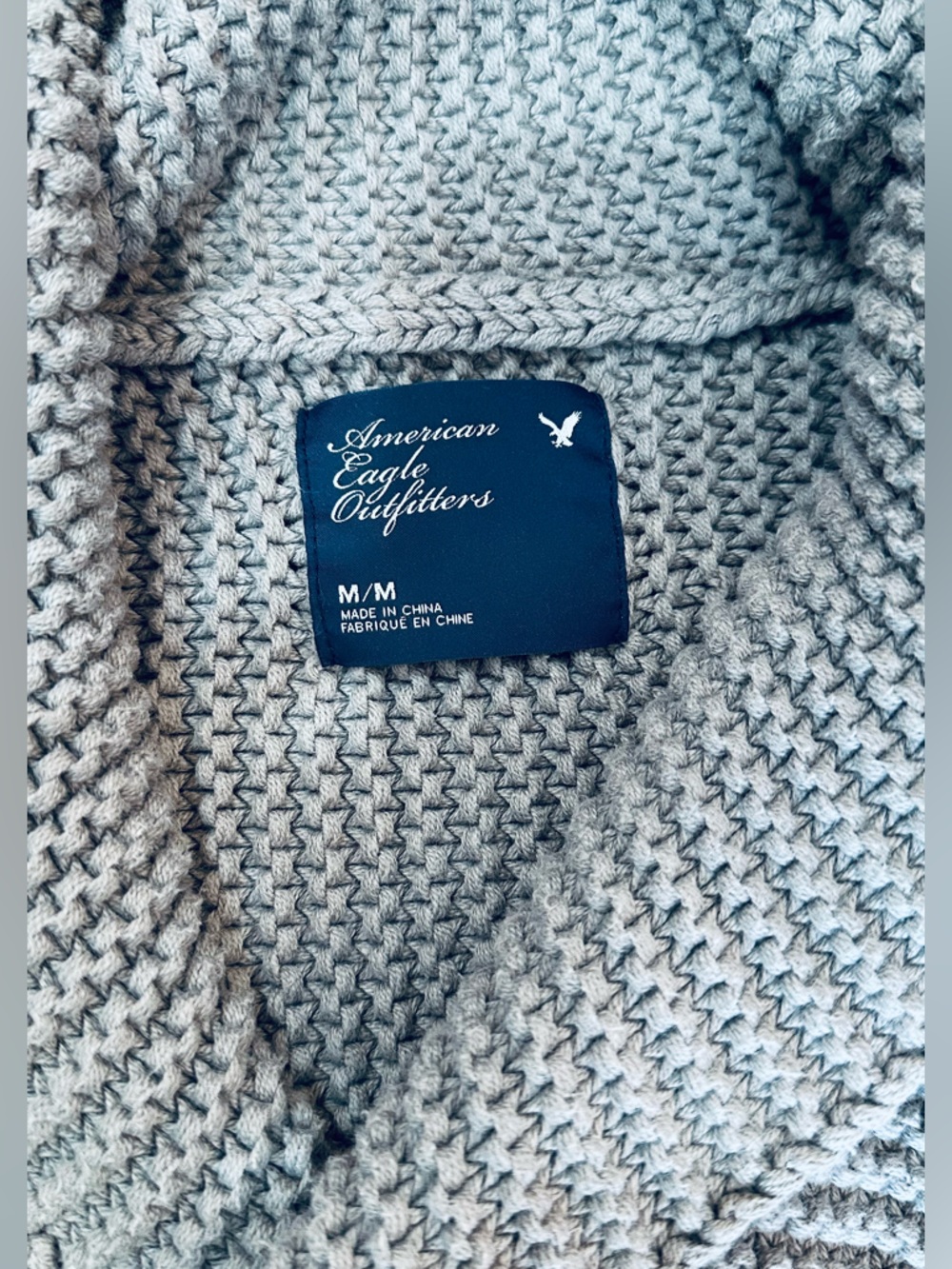 American Eagle Outfitters Light Gray Waffle Knit Cardigan